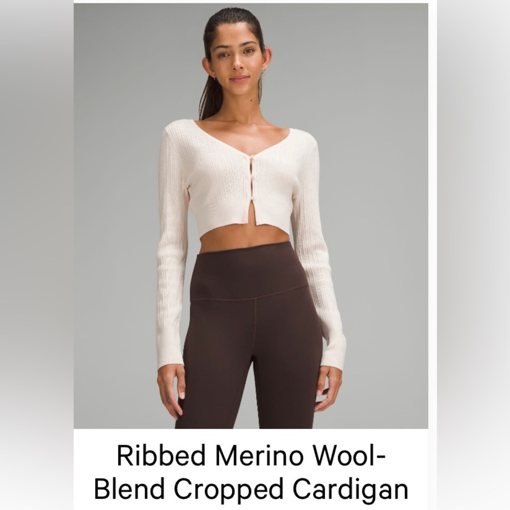 Lululemon Ribbed Merino Wool Cropped Cardigan Bone size M NWT